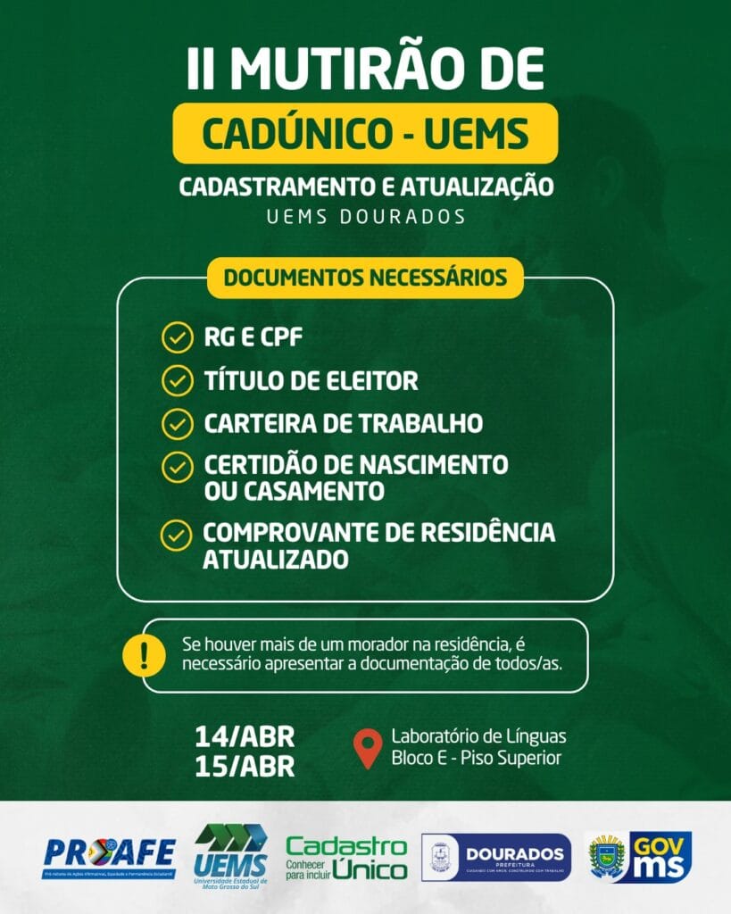 Prefeitura e UEMS promovem cadastramento do CadÚnico para estudantes em Dourados