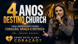 Infográfico sobre a pregação da pastora Janaína Miranda nos quatro anos da Destino Church.