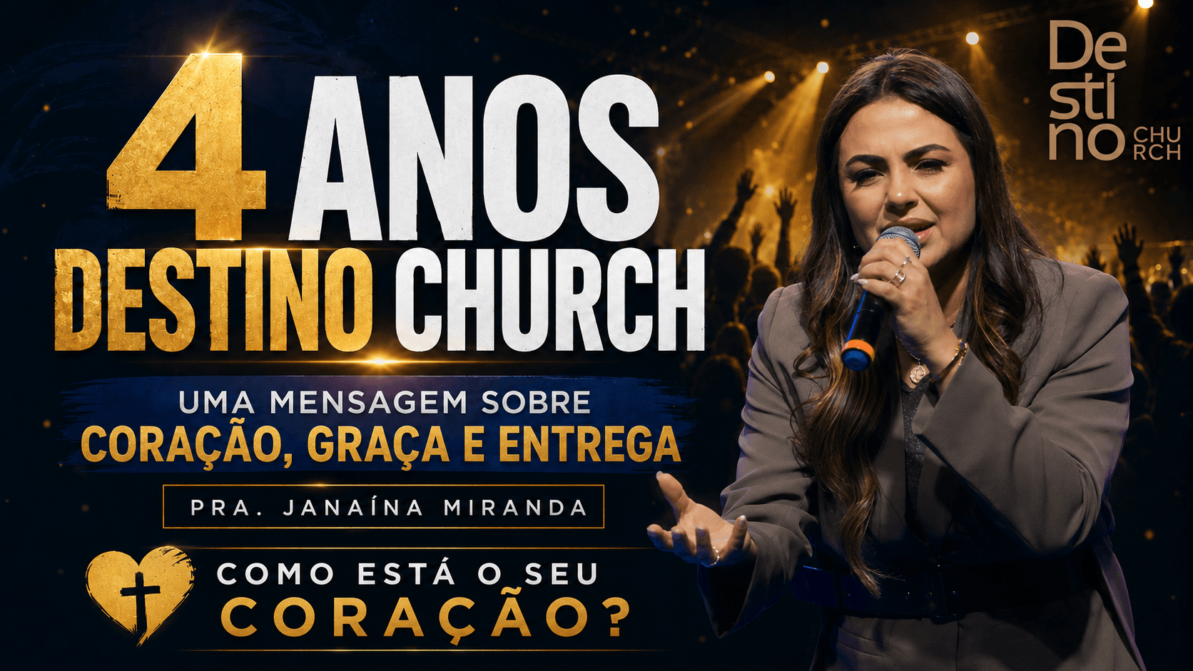 Infográfico sobre a pregação da pastora Janaína Miranda nos quatro anos da Destino Church.