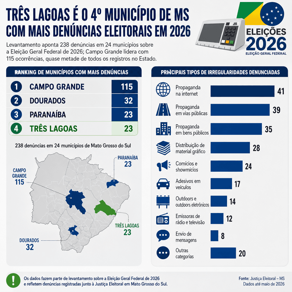 Três Lagoas ocupa a quarta posição em denúncias eleitorais em Mato Grosso do Sul